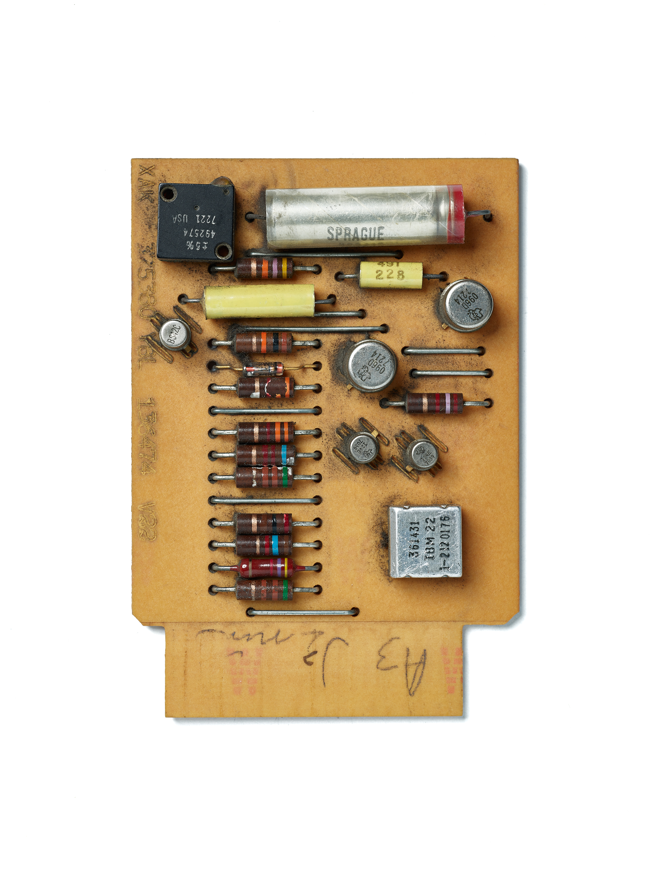 IBM SMS Card XAK. SMS Card, circuit board, computer, mainframe, tech history, transistors, vintage computing.