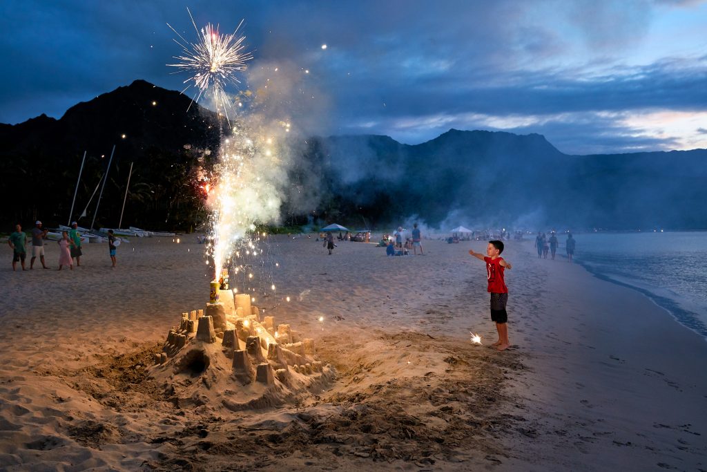 Sand Castle Volcano. kauai, fireworks, July 4th, Independance Day, beach, fourth of July, island life.