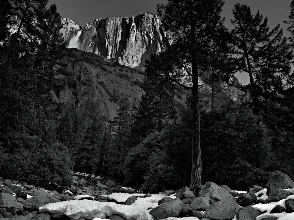 Yosemite Winter. landscape, national park, winter, snow, mountain, waterfall, trees.