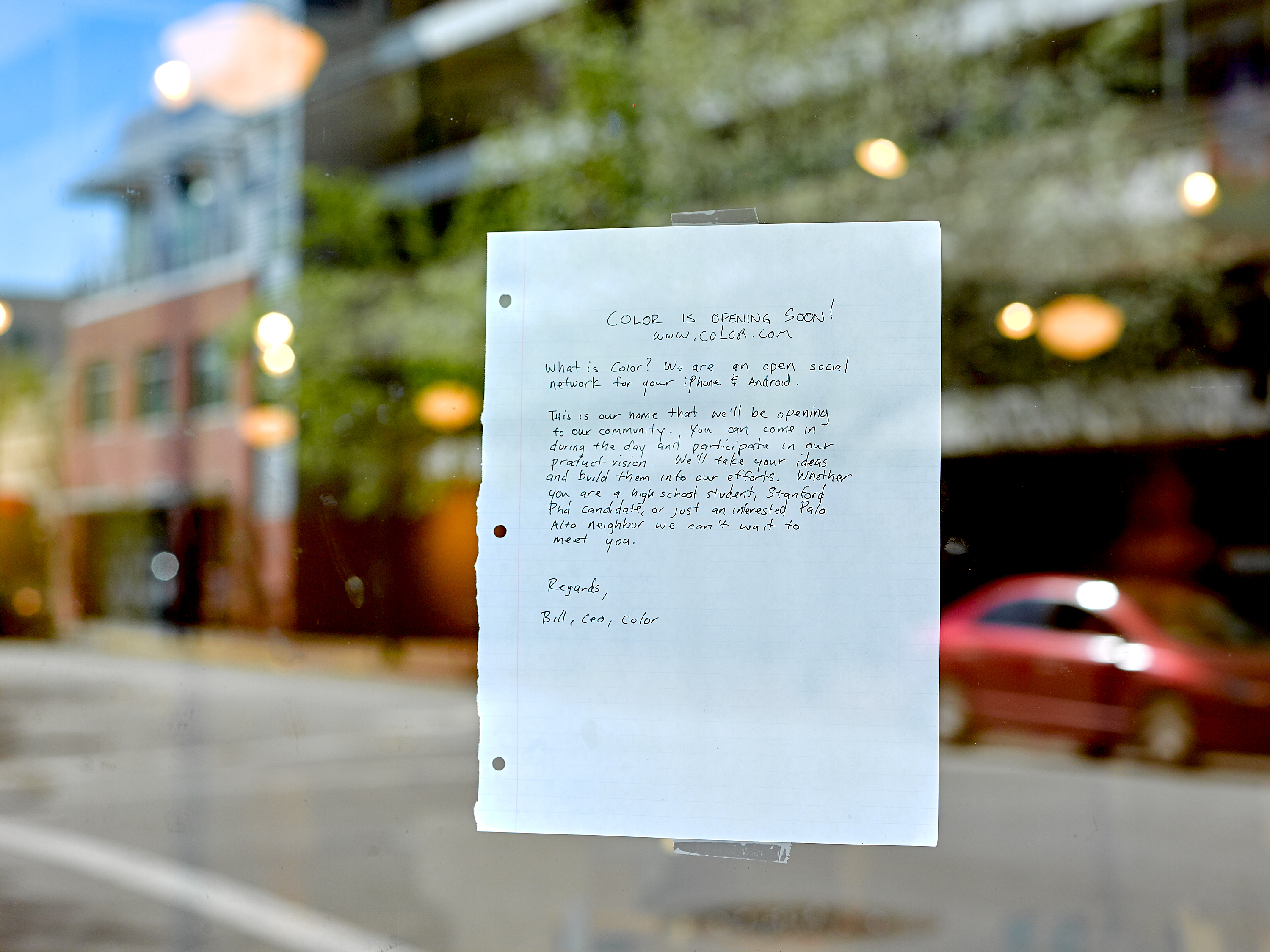 Color.com Announcement. venture capital, startup, hadwriting, letter, iphone, android, mobile, app.