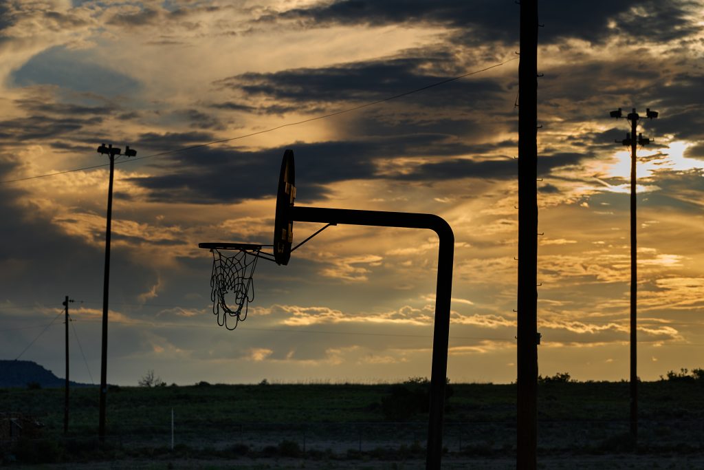 Abandoned Basketball Hoop. landscape, basketball, sport, sunset, cloudscape, silhouette.