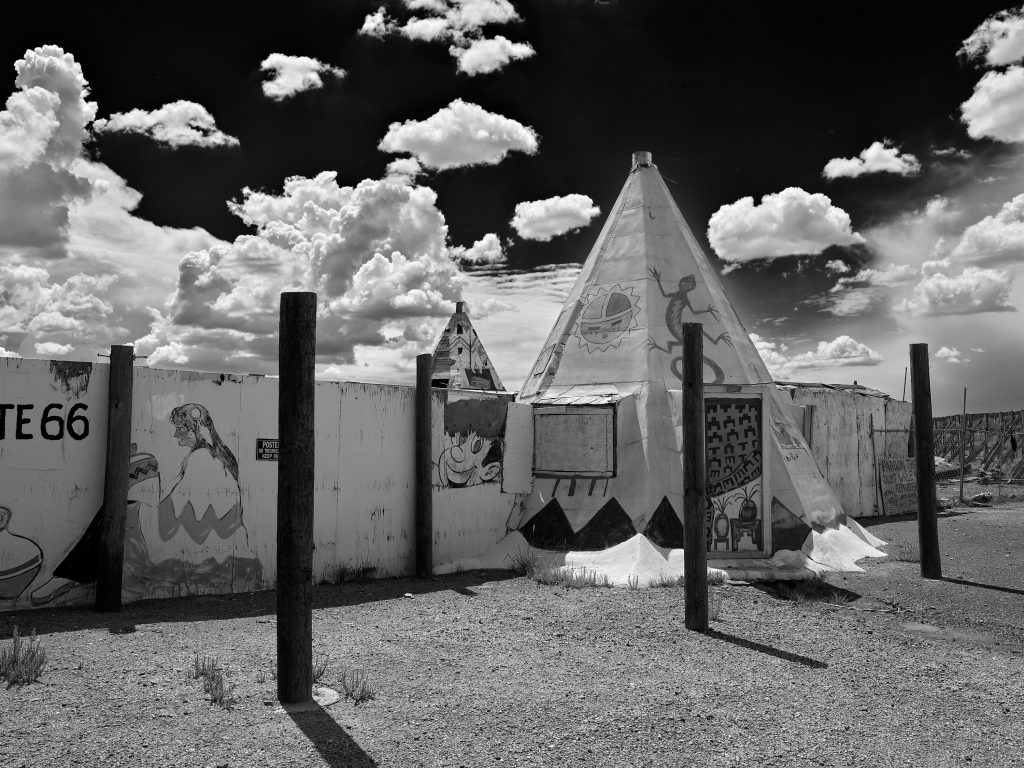 Meteor City Trading Post. abandoned, clouds, cloudscape, americana, landscape, ghost town, graffiti, route 66, sculpture.