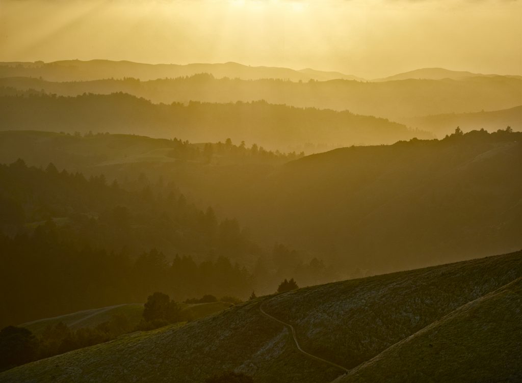 Russian Ridge. landscape, golden, hills, god beams, sun, ridge.