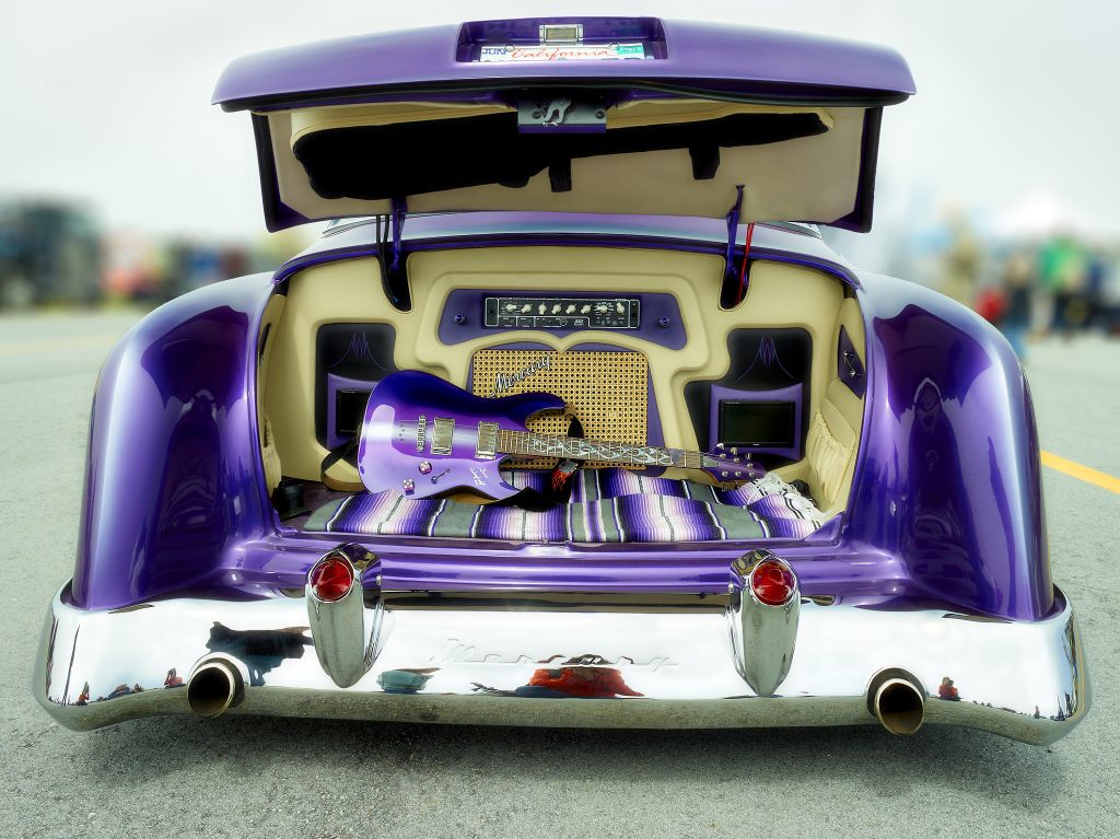 Mercury Cruiser. mercury, car, auto, custom car, vintage auto, vintage car, trunk, open trunk, guitar, guitar amplifier, bizarre, zztop.
