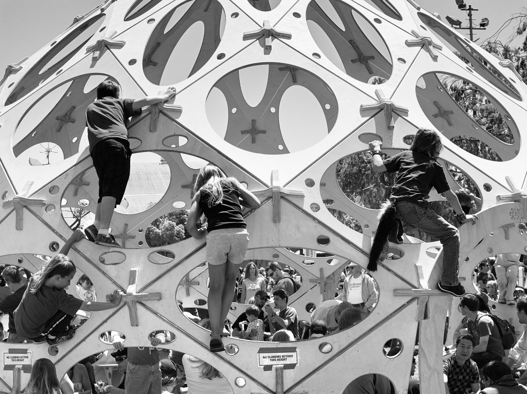 No Climbing. reportage, inventors, maker culture, maker faire, makers, tech, tech culture, children, children playing, climbing.